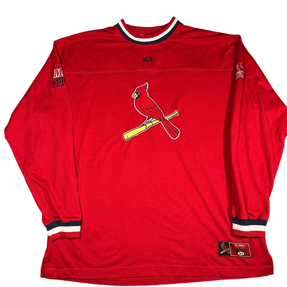 Rare Vtg 90s St. Louis Cardinals Long Sleeve Embroidered Jersey Lee Sport XL Red